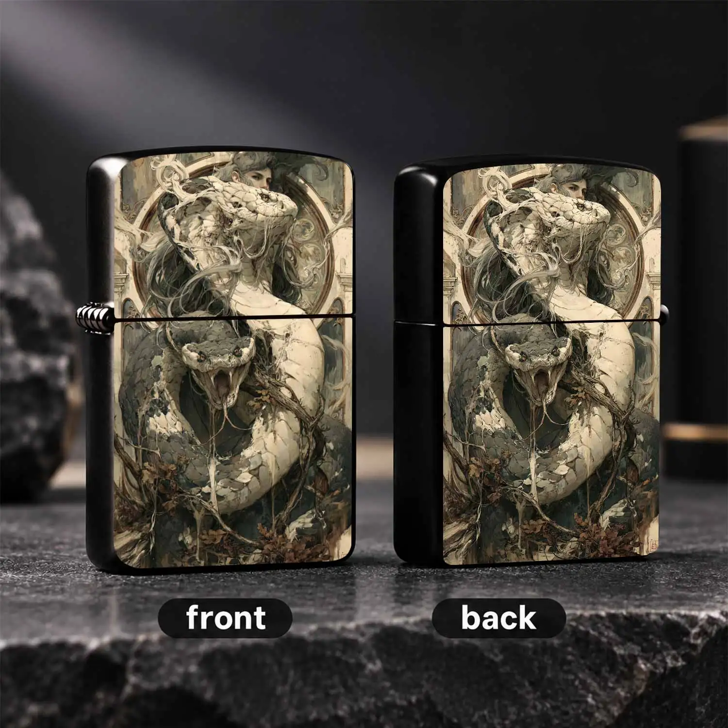 Vintage Mythic Two-Headed Serpent Art Lighter, Exquisite Hand-Painted Texture Aesthetic Decor, Ideal For Daily Use Outdoor Gathering Home Display Artgifting Scenarios, Unique Retro Mystical Artistic Ornam A Humorous And Interesting Lighter