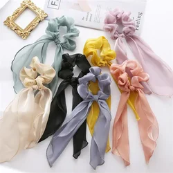 Scrunchie New Women Elegant Vintage Print Dot Bow Knot Elastic Hair Bands Sweet Fashion Hair Accessories Ribbit Ear Ties Chiffon