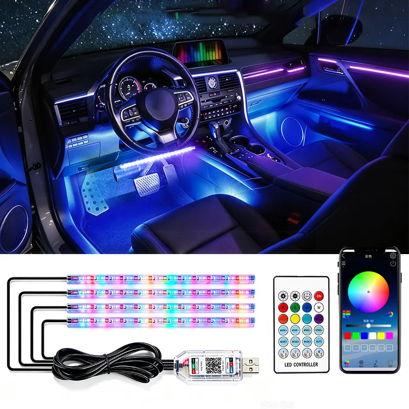 12/18 LED Car Neon Light Foot Light RGB LED Interior Decoration Backlight USB Atmosphere Lamp Vehicle Accessories APP Control