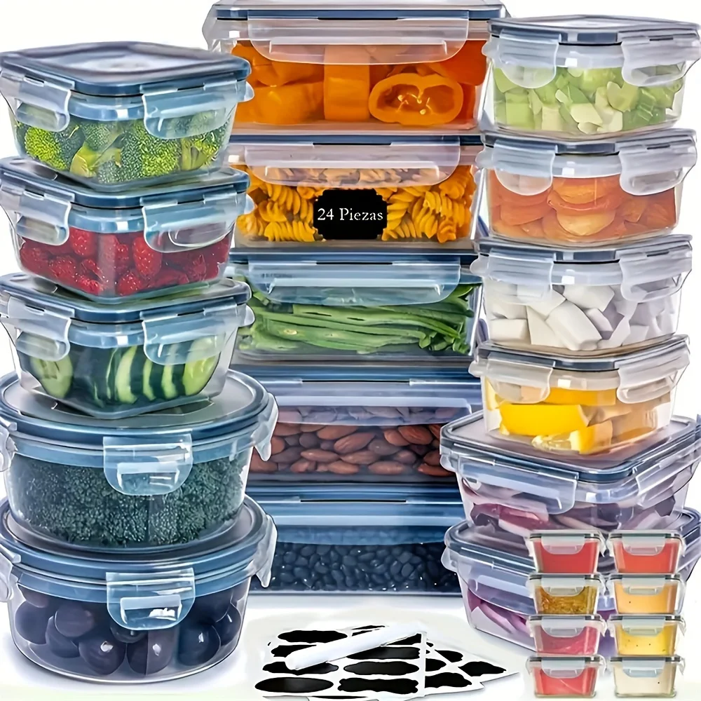 Ensemble de boîtes de rangement de 48 pièces, boîtes à lunch, contenants de stockage alimentaire avec couvercles faciles à verrouiller (24 couvercles et 24 contenants) - Boîtes en plastique hermétiques pour l'utilisation dans les zones de stockage alimentaire, les voyages, l'équipement de plein air, l'école et l'organisation de la cuisine.