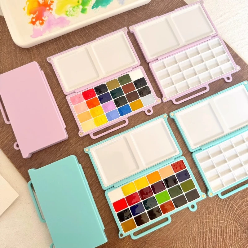 Watercolor Palette Empty Portable 24 Grid Pigment Box Foldable Binder Paint Tray Artist Sketch Travel Painting Art Supplies
