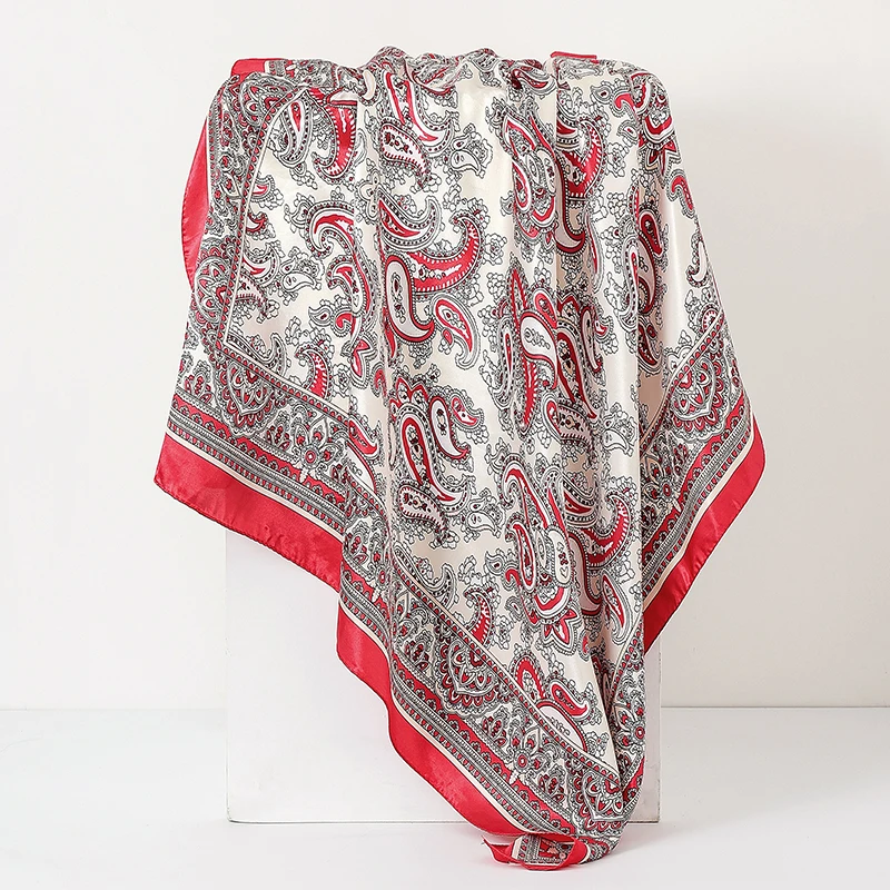 Satin Square Scarf Women Hijab Paisley Cashew Print Silk Scarf Neckerchief Shawl Wraps Headband Hair Accessories Bandana 90*90cm image 3