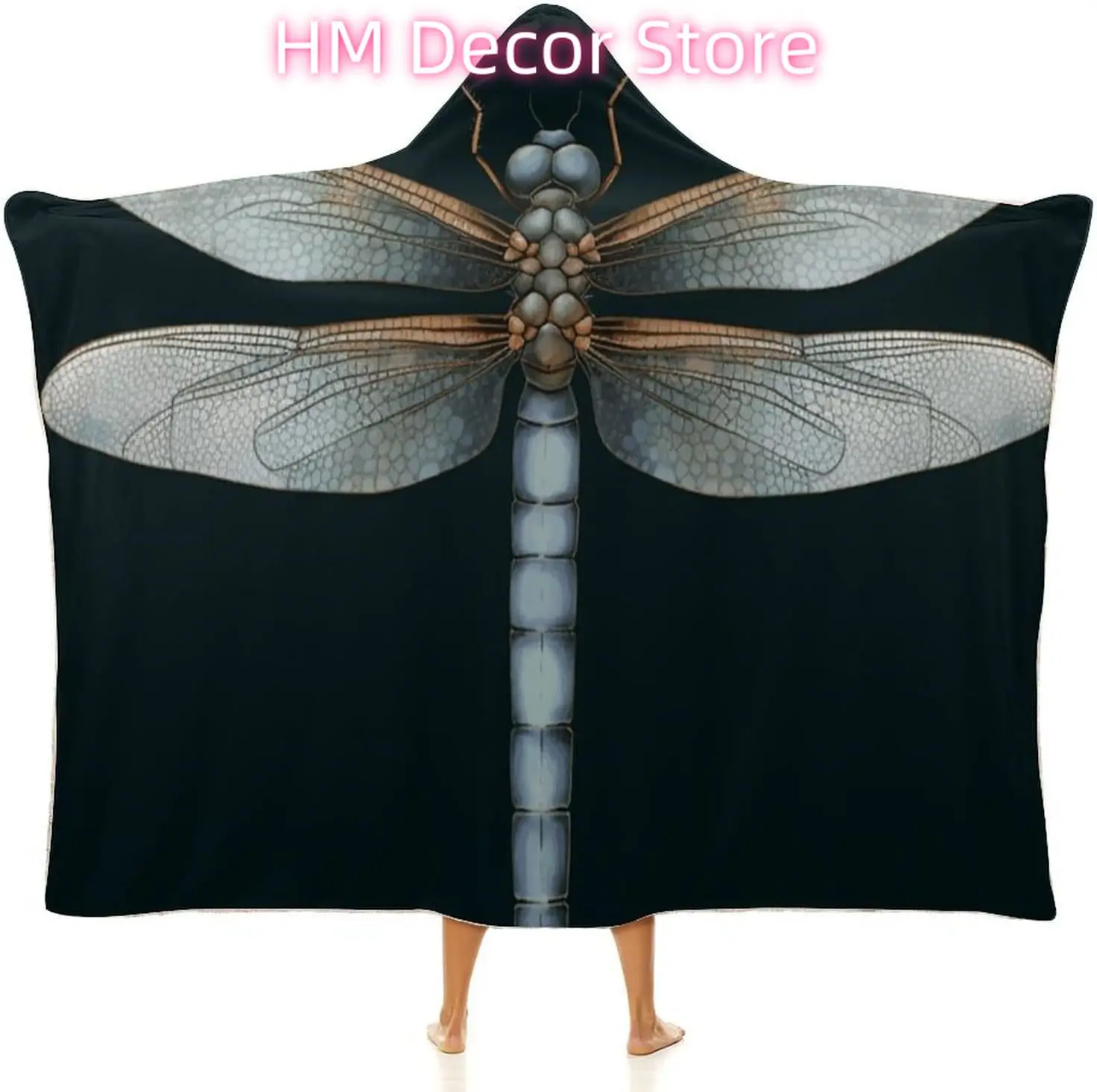 Dragonfly Wearable Hooded Blanket, Ultra Soft Arctic Velvet Cape Cloak Unisex - Cozy Wearable Blanket