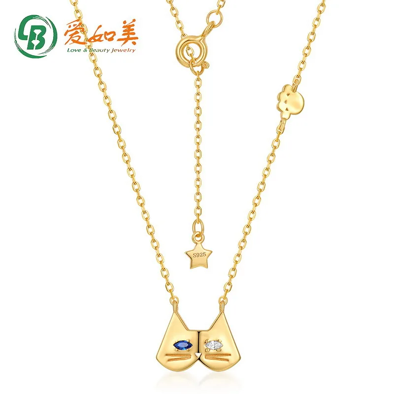

Cute and Fashionable Kitten Blue Pointed Crystal 18K Gold PT950 Platinum Silver Plated 7-layer Gold Necklace New Cat Head