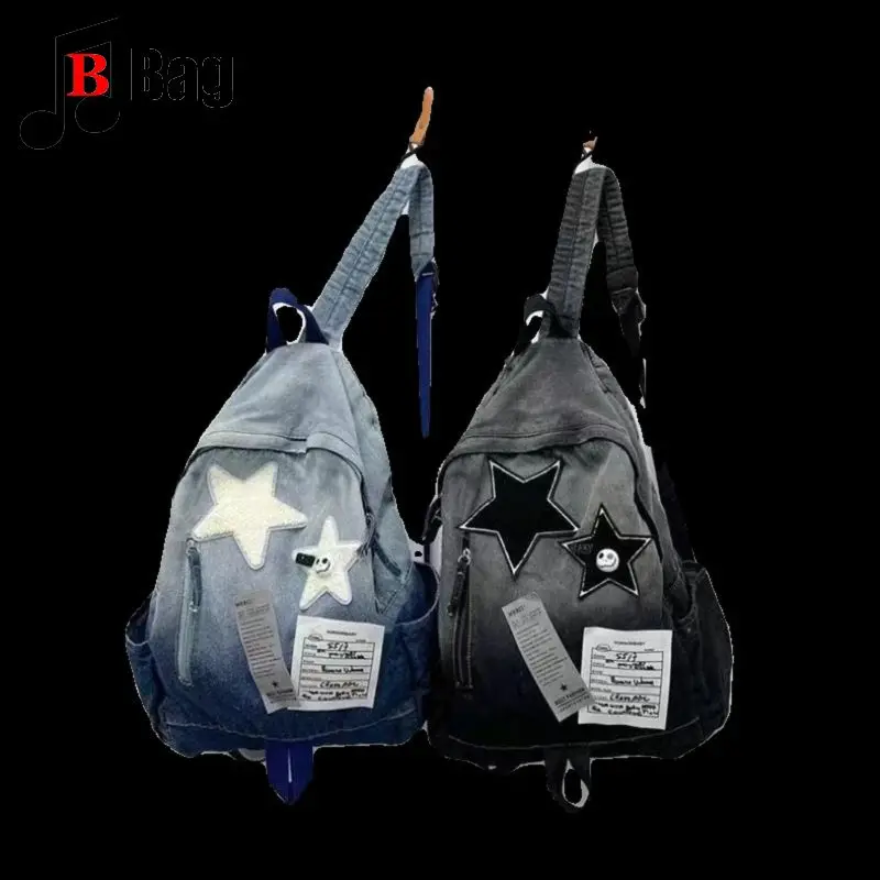 Y2k gótico feminino meninas punk lolita harajuku gradiente lavado lona mochila estudantes universitários denim tecido grande capacidade totes