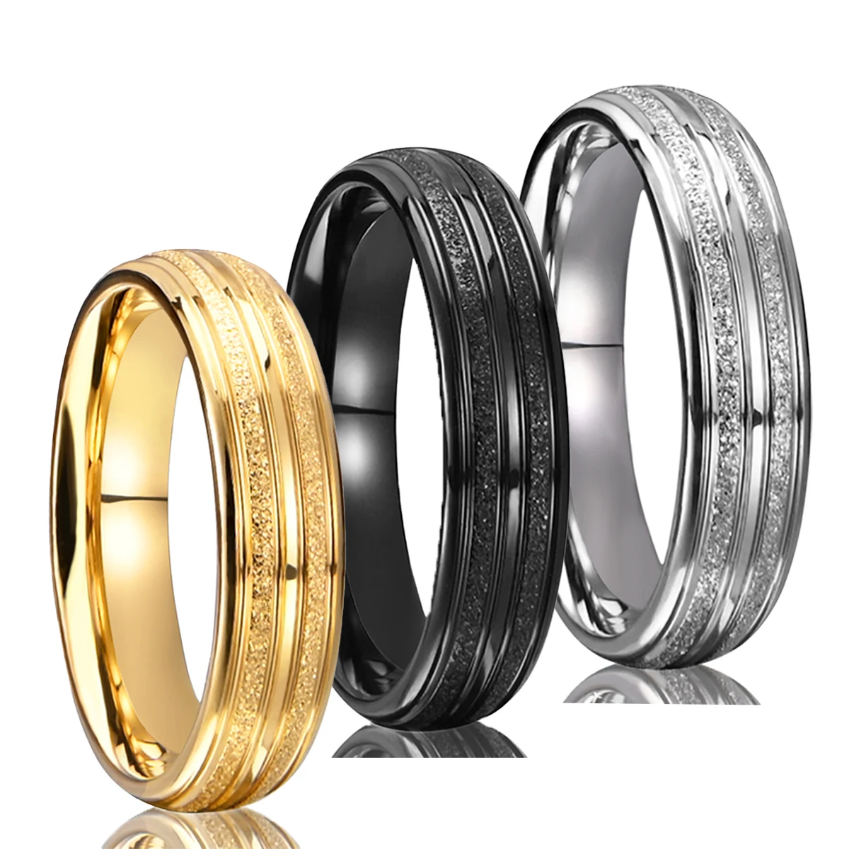 6mm Golden/Black/Silvery Classic Brushed Stainless Steel Ring for Daily Fashion Wear, Comfortable Men's and Women's Rings