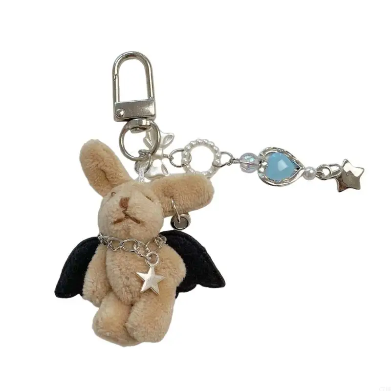  Lovely Rabbit Keyring Plush Toy Bag Charm PP Cotton Filling Alloy Hook Ornament