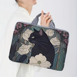 1pc,Two styles, Camellia Black Cat Pattern Printed Laptop Bag Soft Laptop Fabric Cover suitable for 14 inch laptops