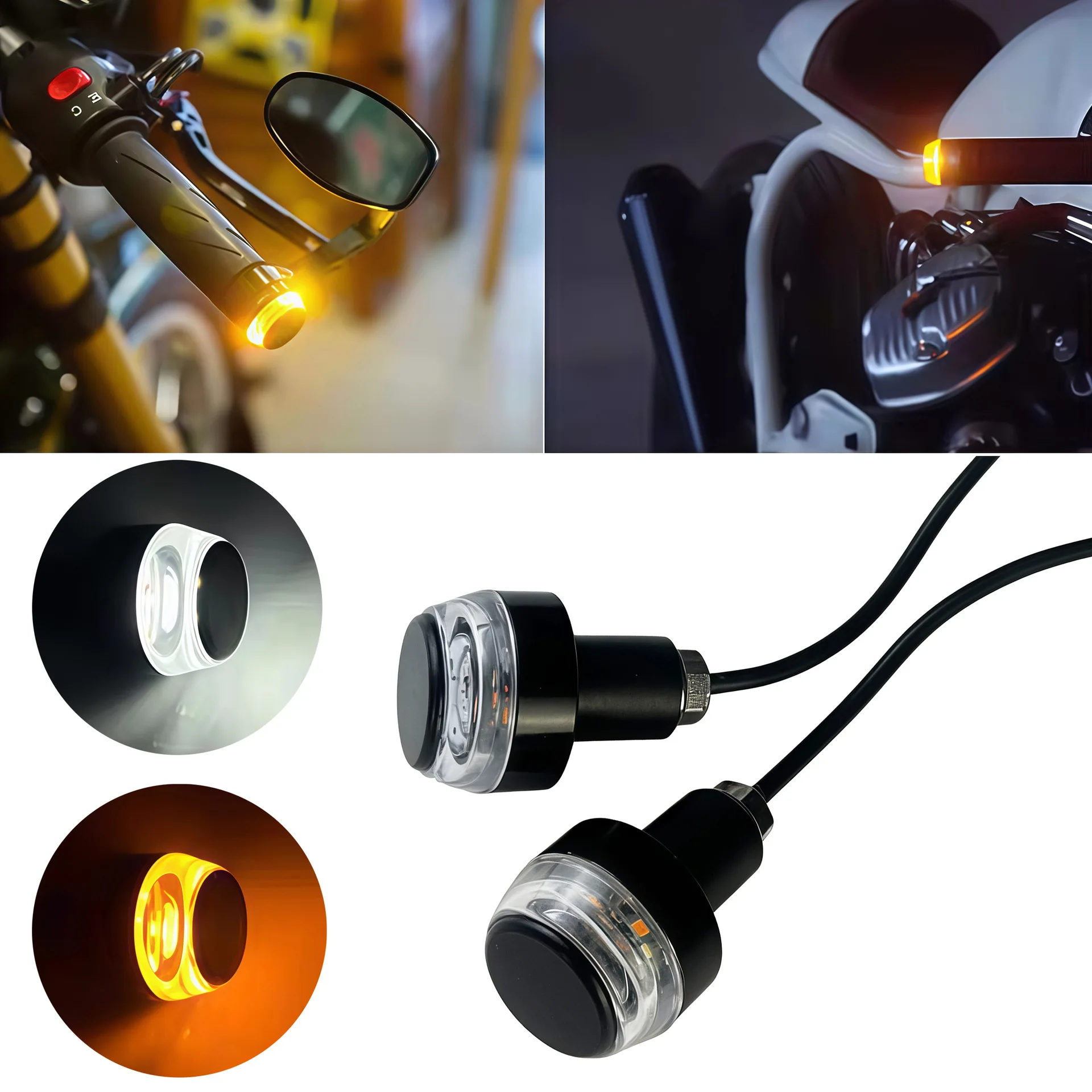 Motorcycle LED Modified Turn Signal Handle Light BWQ-066 with Light Plug, Always on White Light, Turn Signal Yellow Light