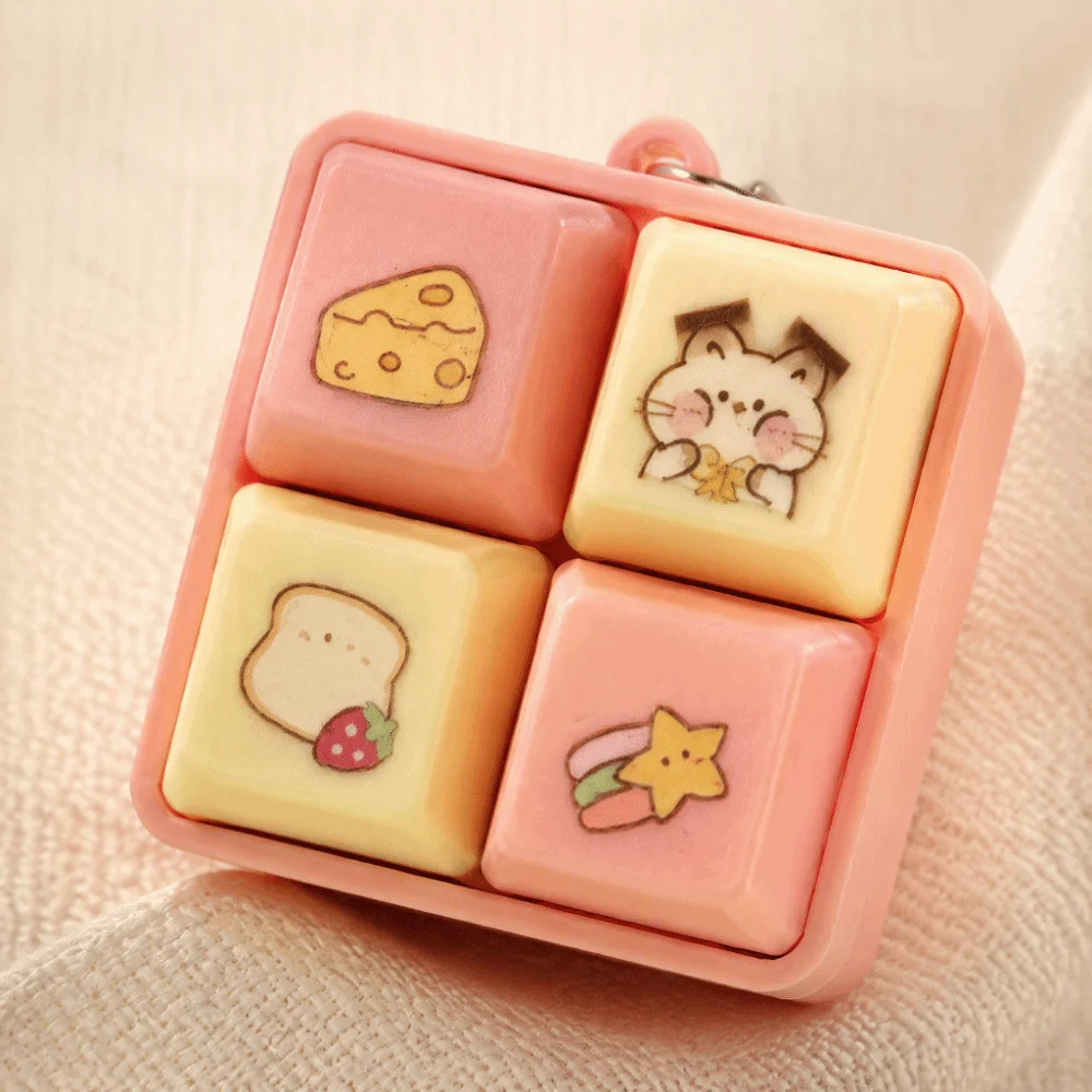 New 4 Button Keyboard Fidget Keychain Sounding Portable Clicker Pendant Cartoon Relaxing Stress Relief Keyring Office