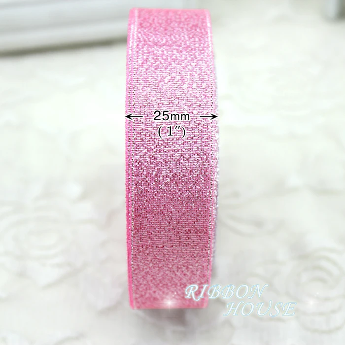 (25 yards/roll) 1\'\' (25mm) Pink Metallic Glitter Ribbon Colorful gift package ribbons