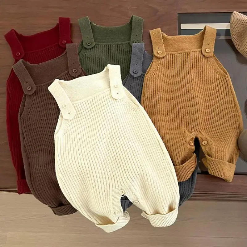 

Новинка осени 202, вязаный комбинезон без рукавов для маленьких девочек, вязаный комбинезон для малышей для мальчиков и девочек, детский комбинезон, милая одежда для младенцев