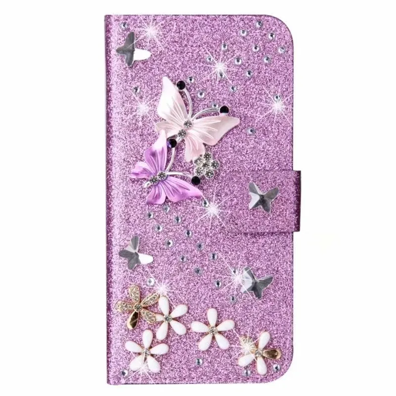 Flip Wallet Phone Case For IPhone 17Pro Max 16 15 14 13 12 11 Pro Max XR XS Max X 8 7 12mini  Glitter Rhinestone Cover Coque