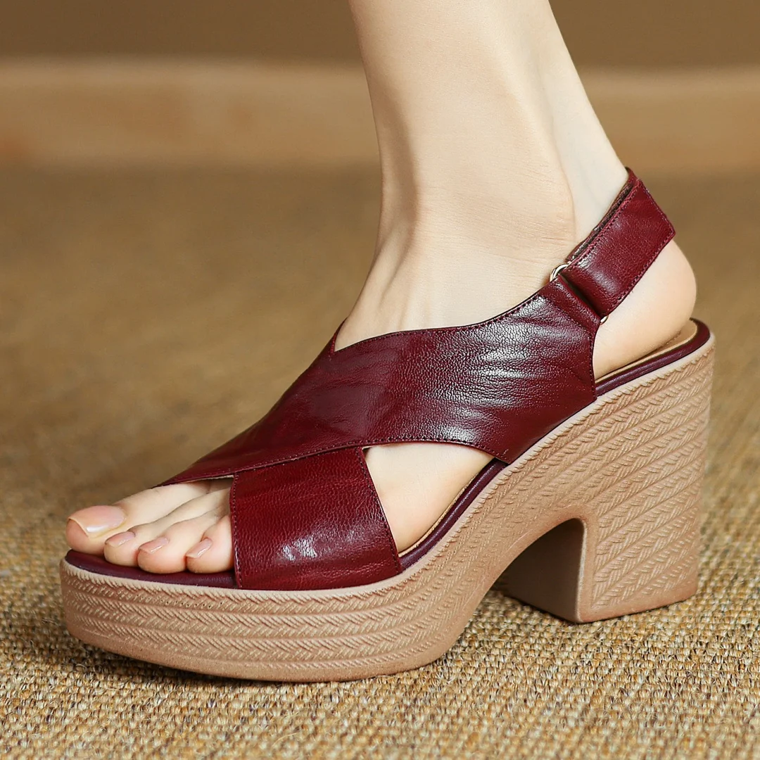 

2024, новые летние женские босоножки из овчины с перекрестным ремешком на массивном каблуке и платформе в британском стиле, элегантные женские туфли-лодочки с открытым носком, хит продаж