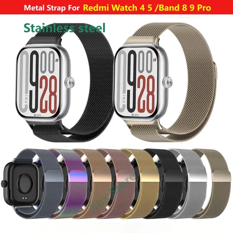 Milanese Strap for Redmi Watch 5 4 eSIM SmartWatch Stainless Steel Magnetic Bracelet for Xiaomi Miband 8 9 Pro Wristband Case