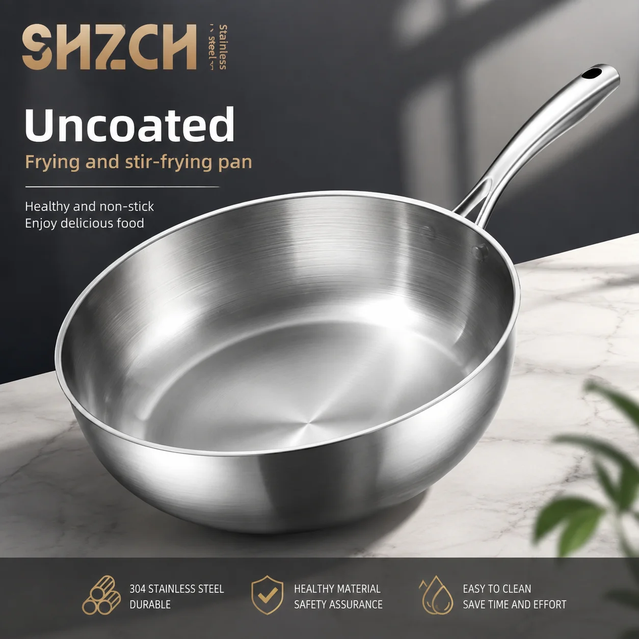 316 Stainless Steel Frying Pan Deepened Uncoated Wok NonStick Skillets Gas Stove Induction Cooker Universal Kitchen Cookware Pa