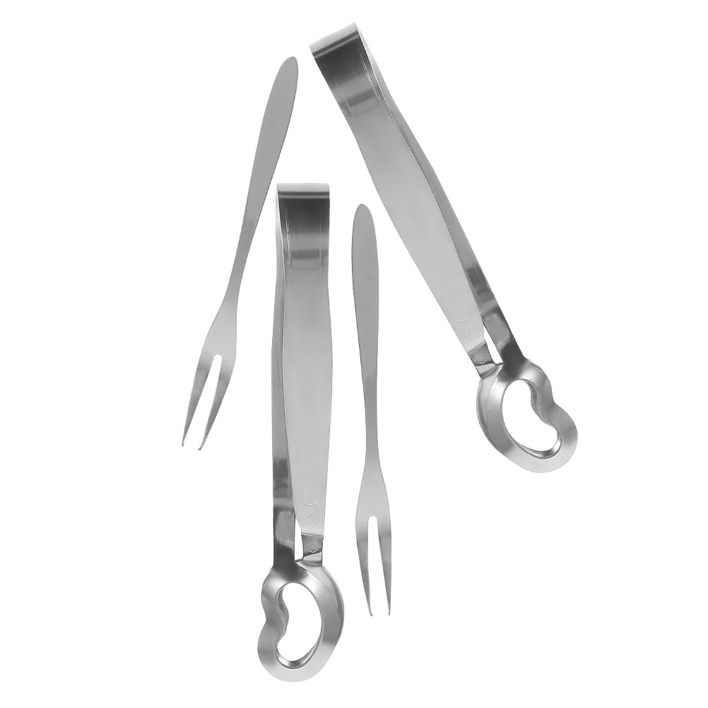 

4Pcs Escargot Forks and Tongs Set Stainless Steel Anti-Scald Seafood Clips for Baked Snails Appetizer Serving Home Tableware