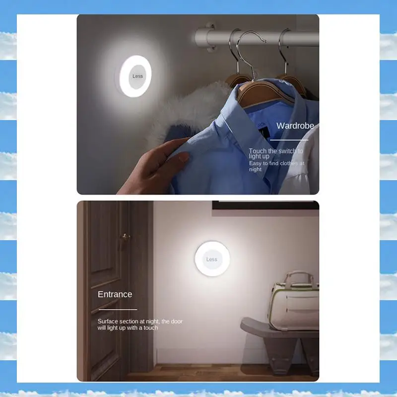 

A11I 2X LED Touch Sensor Night Lights 3 Modes Magnetic Base Wall Light USB Rechargeable Round Dimming Soft Light Warm