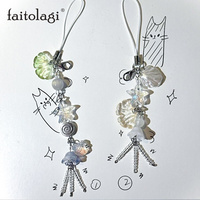 Y2K Summer Ocean Jellyfish Keychain Cute Seashell Jelly Fish Beaded Phone Charm Key Cahin Girl Woman Bag Keyring Paired Keycord