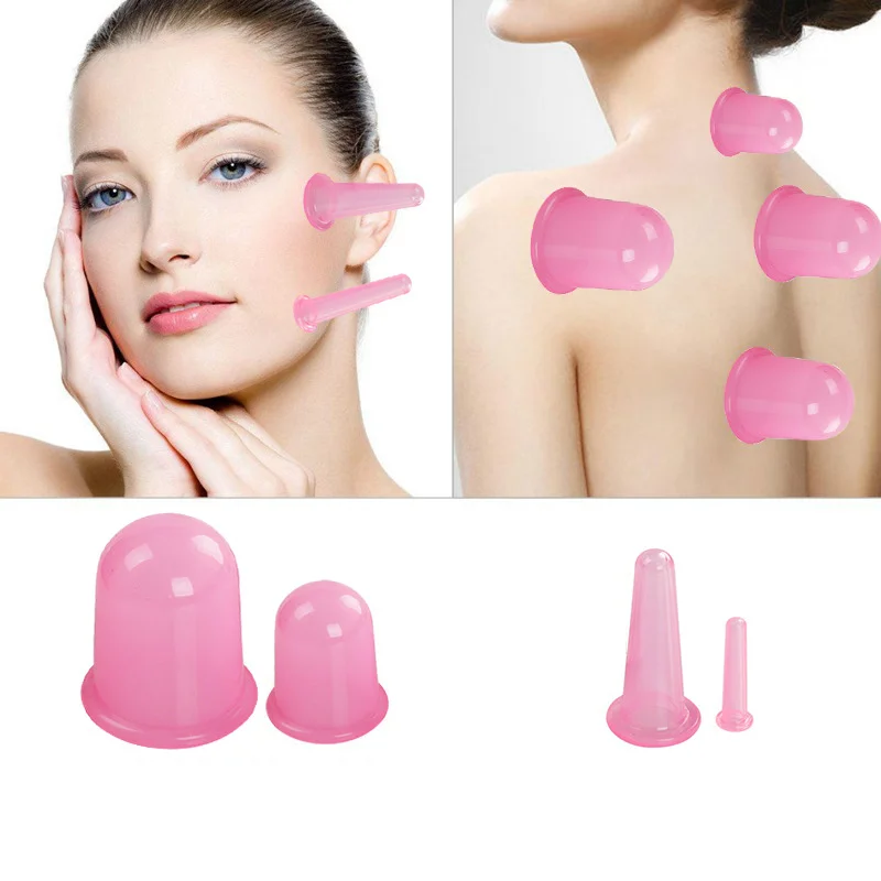 Appareil de massage du visage et du corps en silicone, canettes sous vide, massage anti-cellulite, standardisation du corps, ventouse pour le dos et le pied, 4 pièces