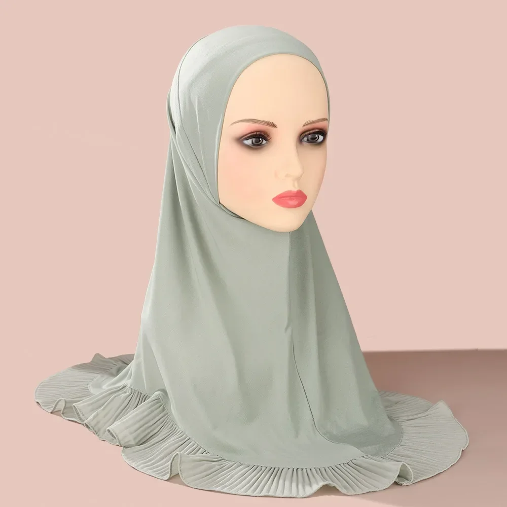 

Muslim Women One Piece Amira Hijab Middle Eastern Turban Ruffles Headscarf Ethnic Pullover Headscarf Malay Full Cover Hat Mujer