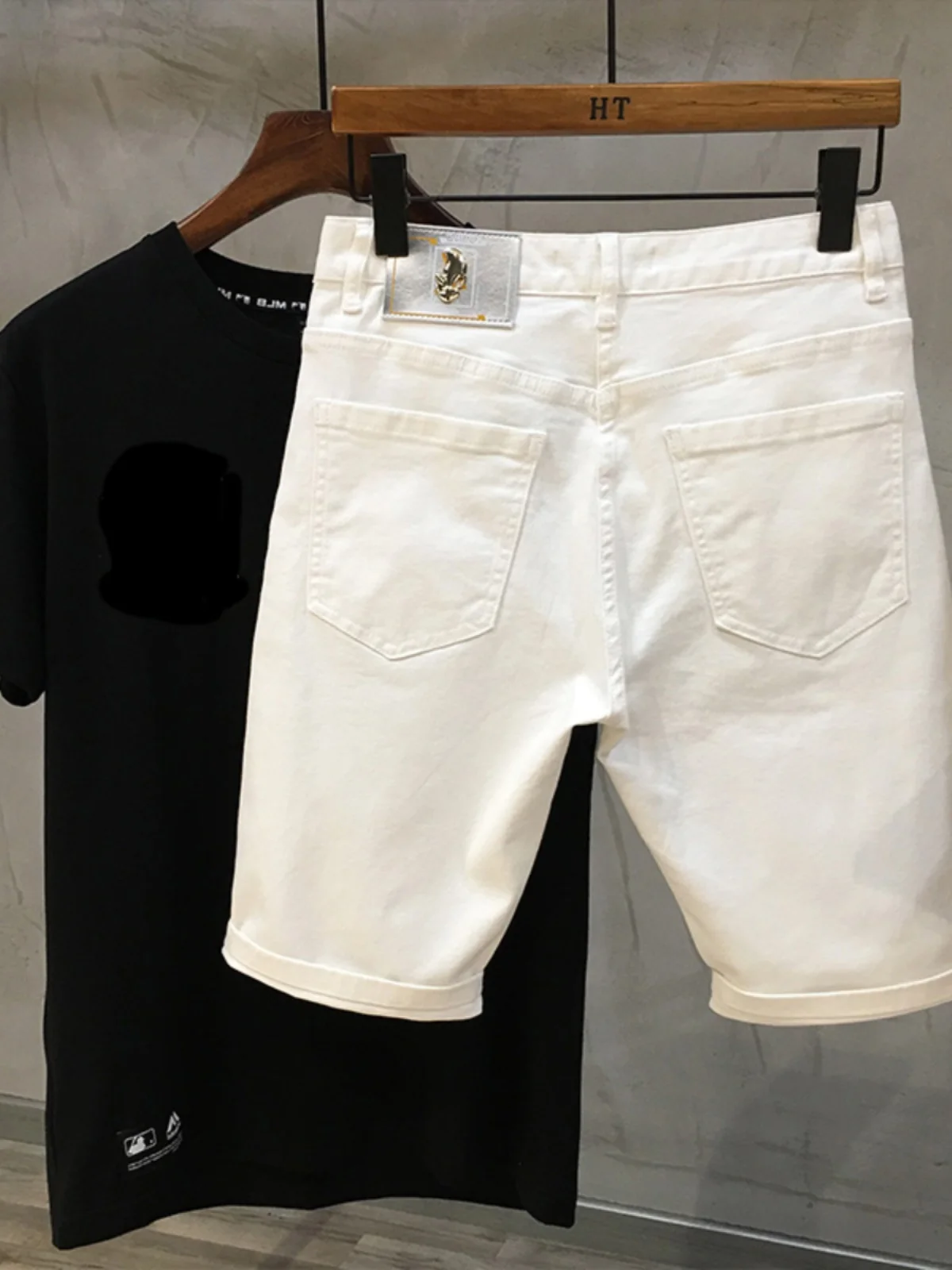 

Летние повседневные мужские шорты из тонкого денима слим-фит, универсальные, эластичные, из смесового хлопка и полиэстера, со средней посадкой, на молнии