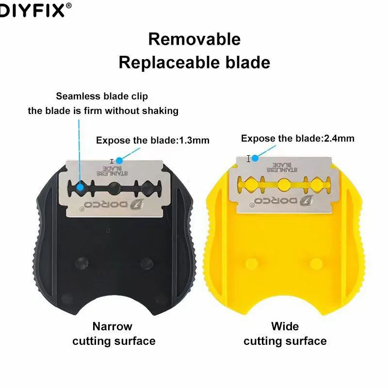 DFIYFIX 10 قطعة شفرة المقاوم للصدأ UV الغراء نظيفة أداة إزالة الصواميل للهاتف حافة شاشة LCD فصل البلاستيك الوجهين شفرة حامل