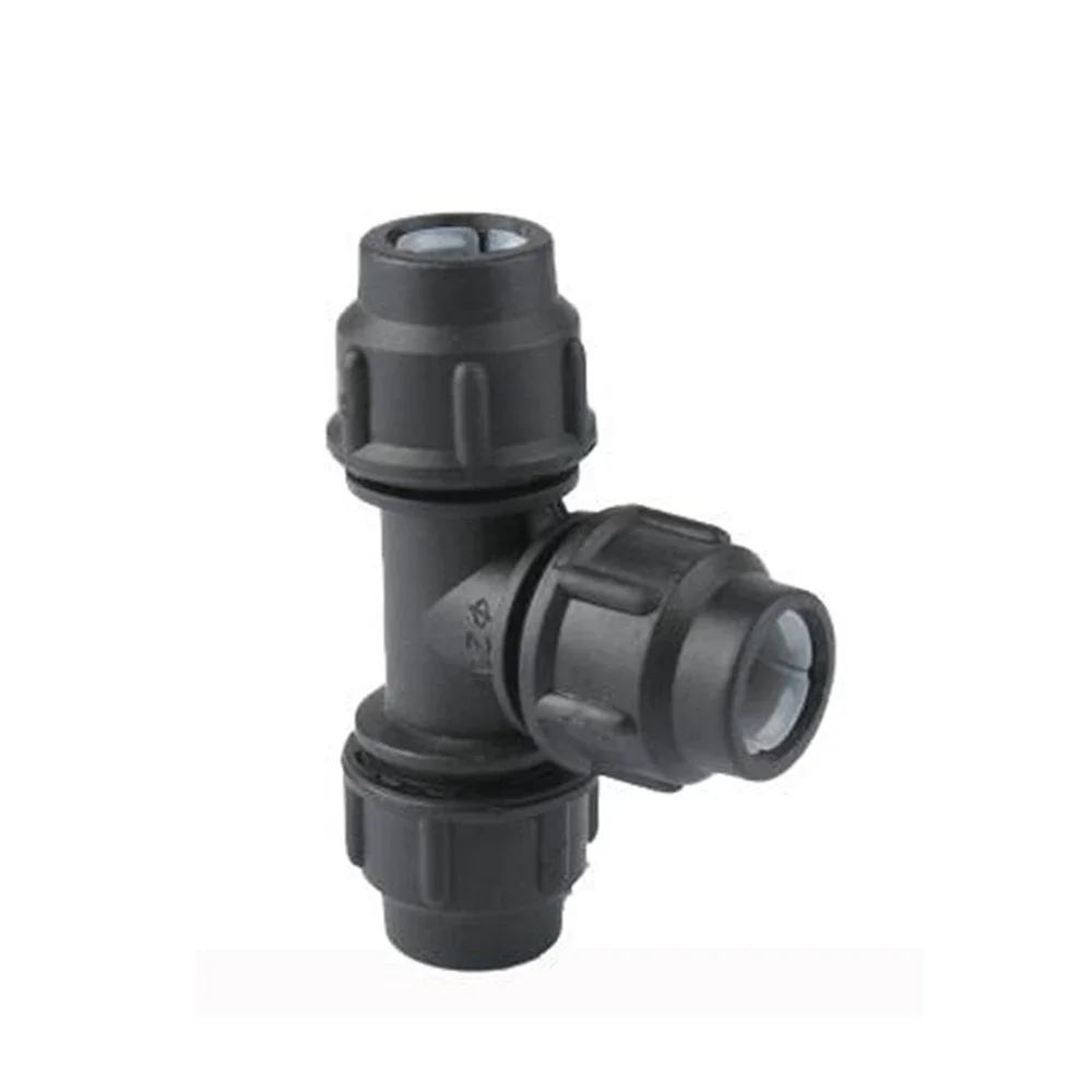 PE Quick-connect Tee Quick-free Hot-melt Joint Non-iron 20 25 32 40 50 63 Black Hat Plastic Tap Water Fittings