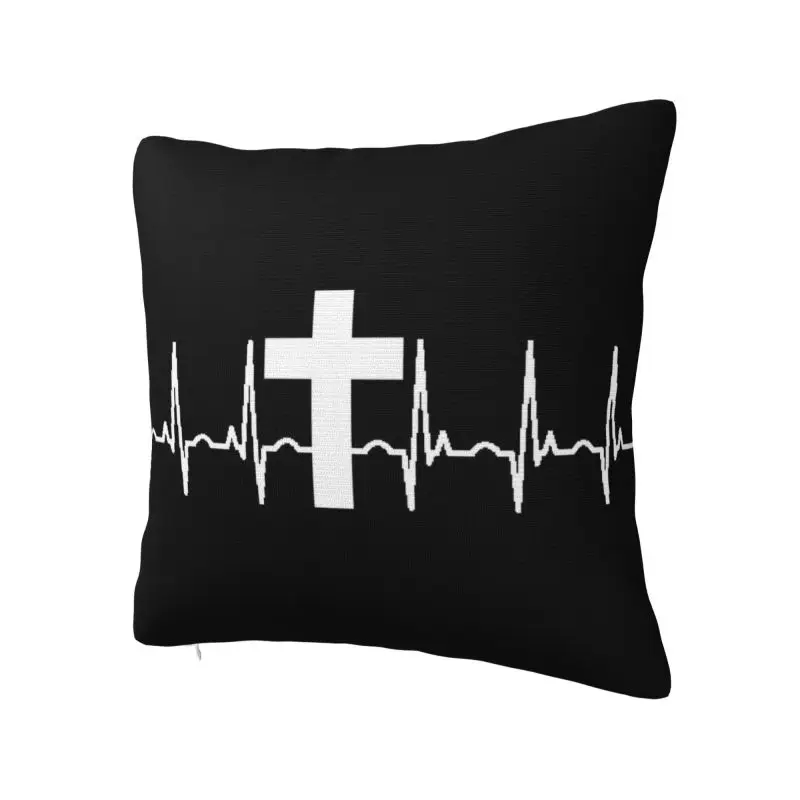 Jesus Cross Heartbeat Cushion Cover 55x55 cm Polyester Velvet Christian Throw Pillow Case For Sofa Decoration Bedding Pillowcase
