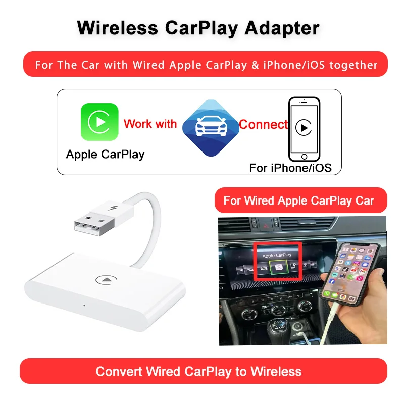 Wireless CarPlay Adapter for iPhone/ iOS and Wired Apple CarPlay Car, Upgrade Dongle for Converting Wired CarPlay to Wireless