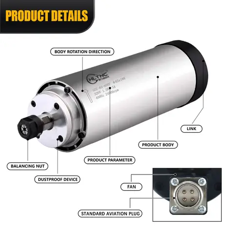 1,5 kW ER11 luftkyld spindel 65 mm 24000 rmp rund spindel + monteringsklämma + YL620A VFD-inverter för CNC-gravör och fräsmaskin 10 best sales 65 mm spindel - №1