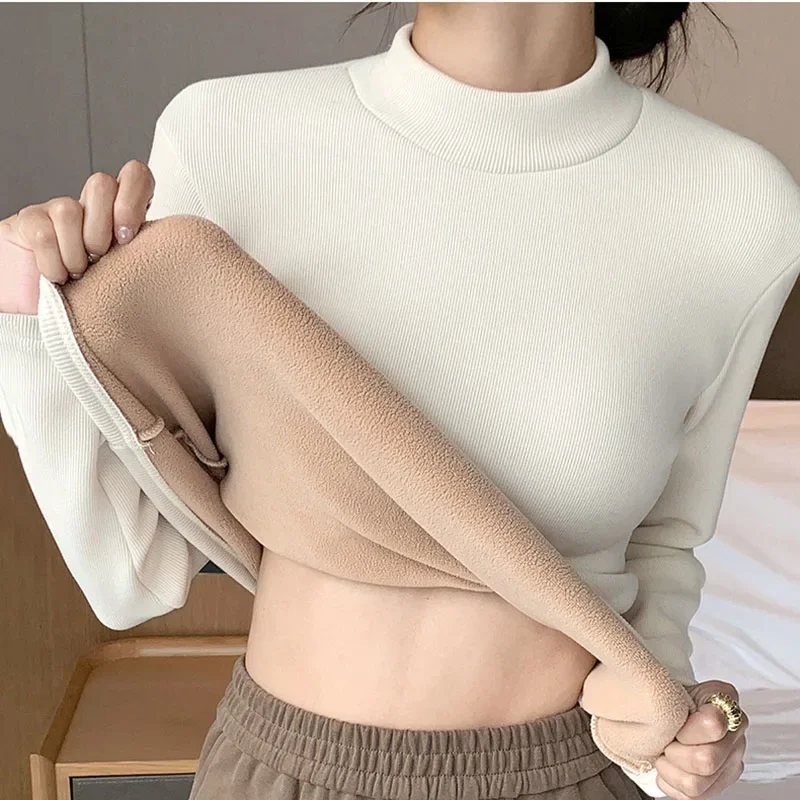 Women Cashmere Sweater 2023 Winter Thicken Warm O-neck Thermal Jumper Casual Pullovers Solid Fleece Tops Basic Bottoming Shirts