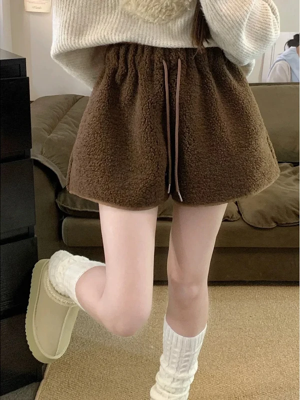 

Женские зимние брюки-клеш с высокой талией из овчины, больших размеров, модные, свободные, для повседневной носки