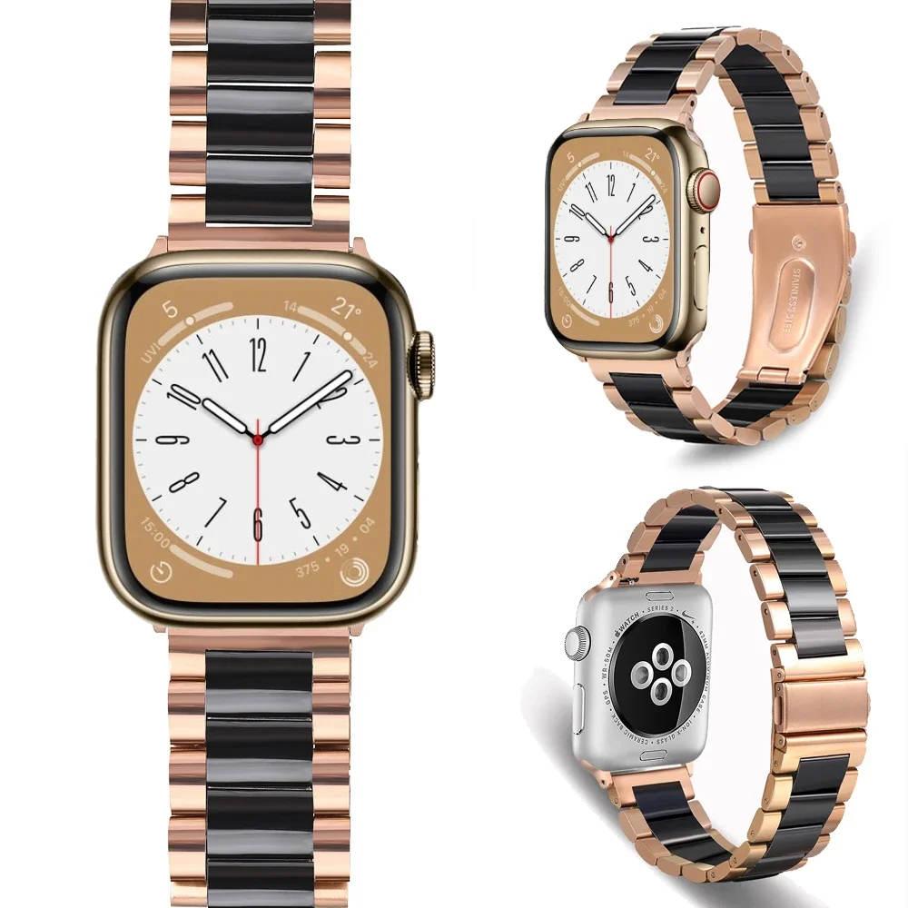 Керамический + металлический ремешок для Apple Watch 45 мм 49 мм 41 мм 44 мм 42 мм 40 мм 38 мм iWatch Series Ultra 9 8 7 6 5 4 3 SE Мужской/Женский металлический ремешок