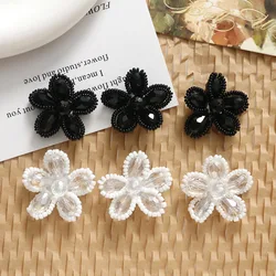 2Pcs/Lot White Black Small Beads Flower Patches Applique Sew on Beaded Earring DIY Accessories Clothes Shoes Bags Patches