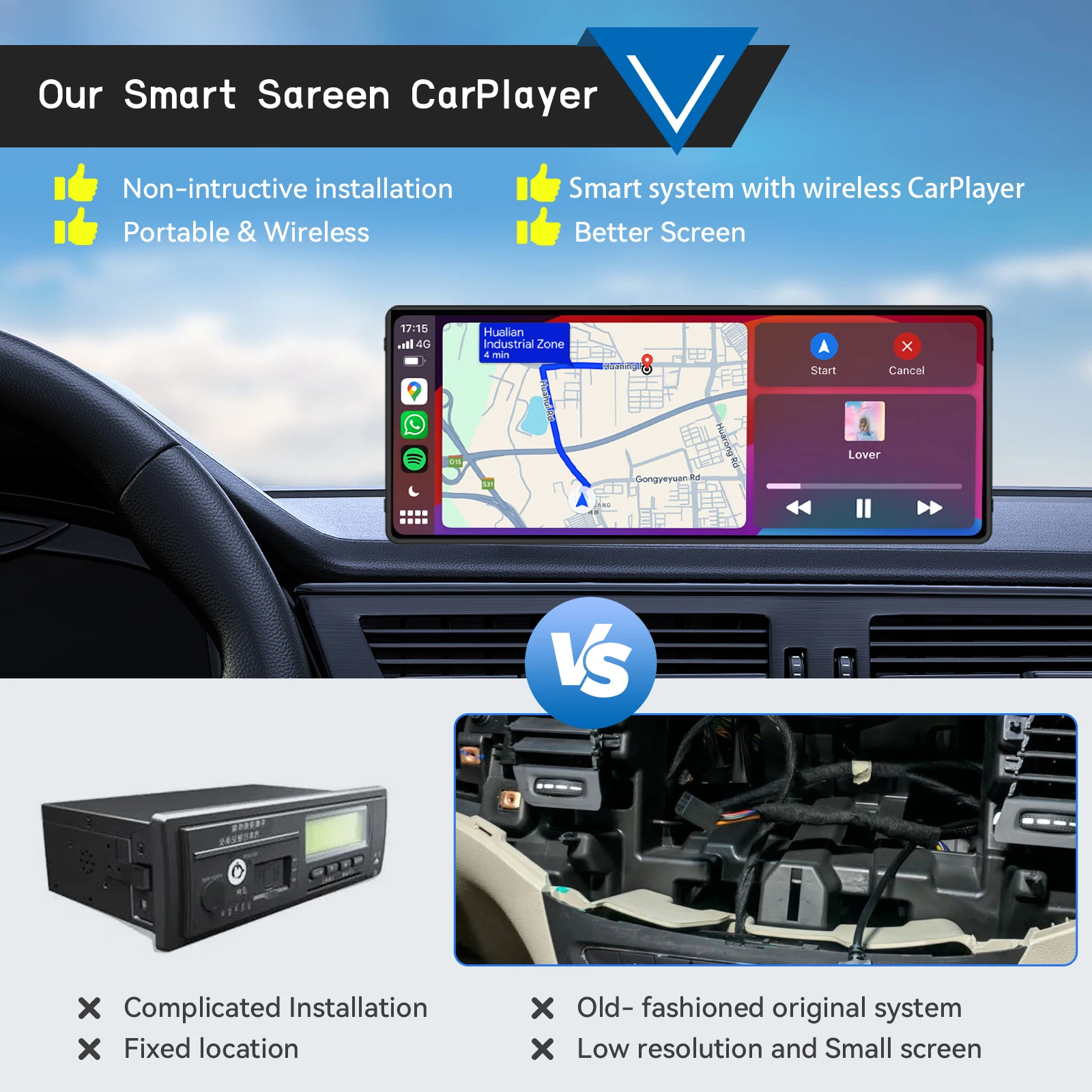 Portable Wireless Carplay Car Stereo, 10.26