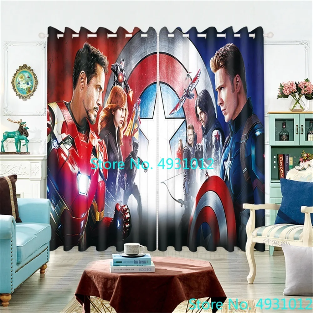 Anime Avengers Captain America Hulk Blackout Curtain Boys Bedroom Children Room Early Education Center Window Drapes 160x184cm