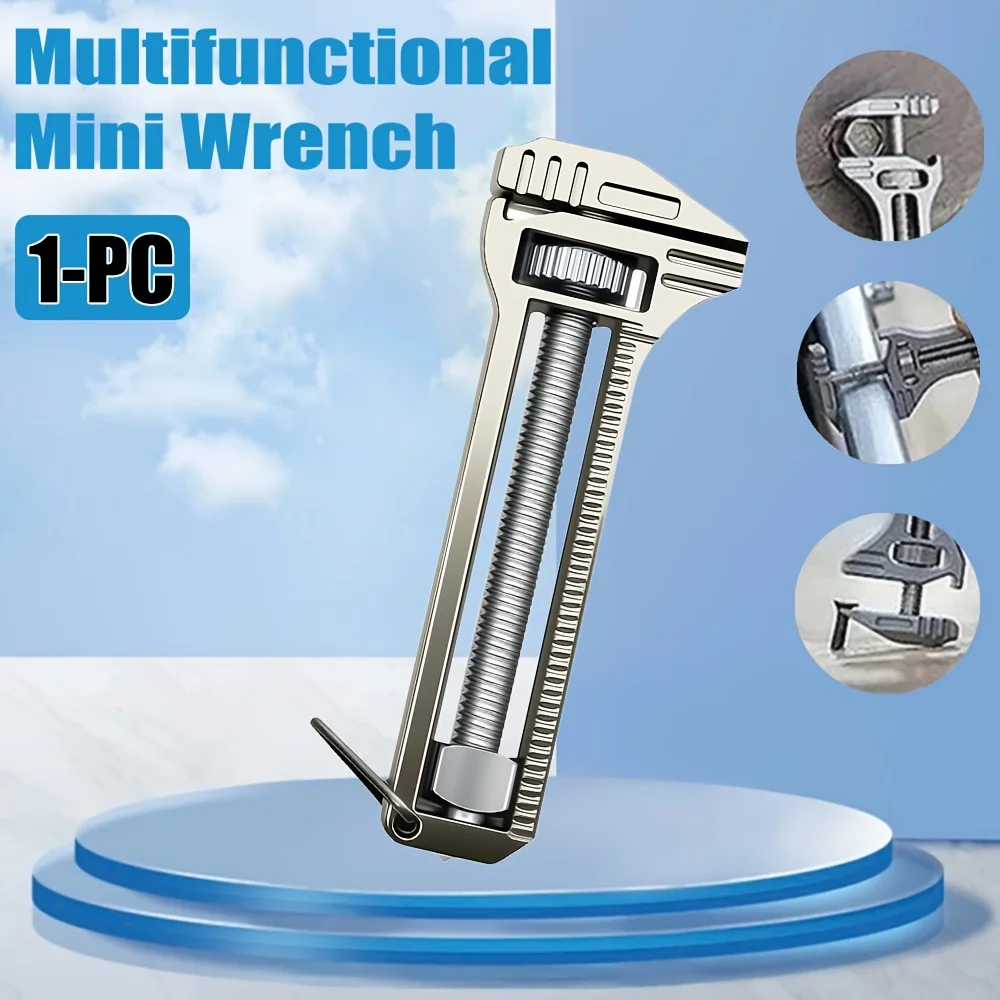 1pcs Mini Wrench Keychain Multitool Adjustable Caliper Wrench with Window Breaker Bottle Opener and Screwdriver Compact Portable