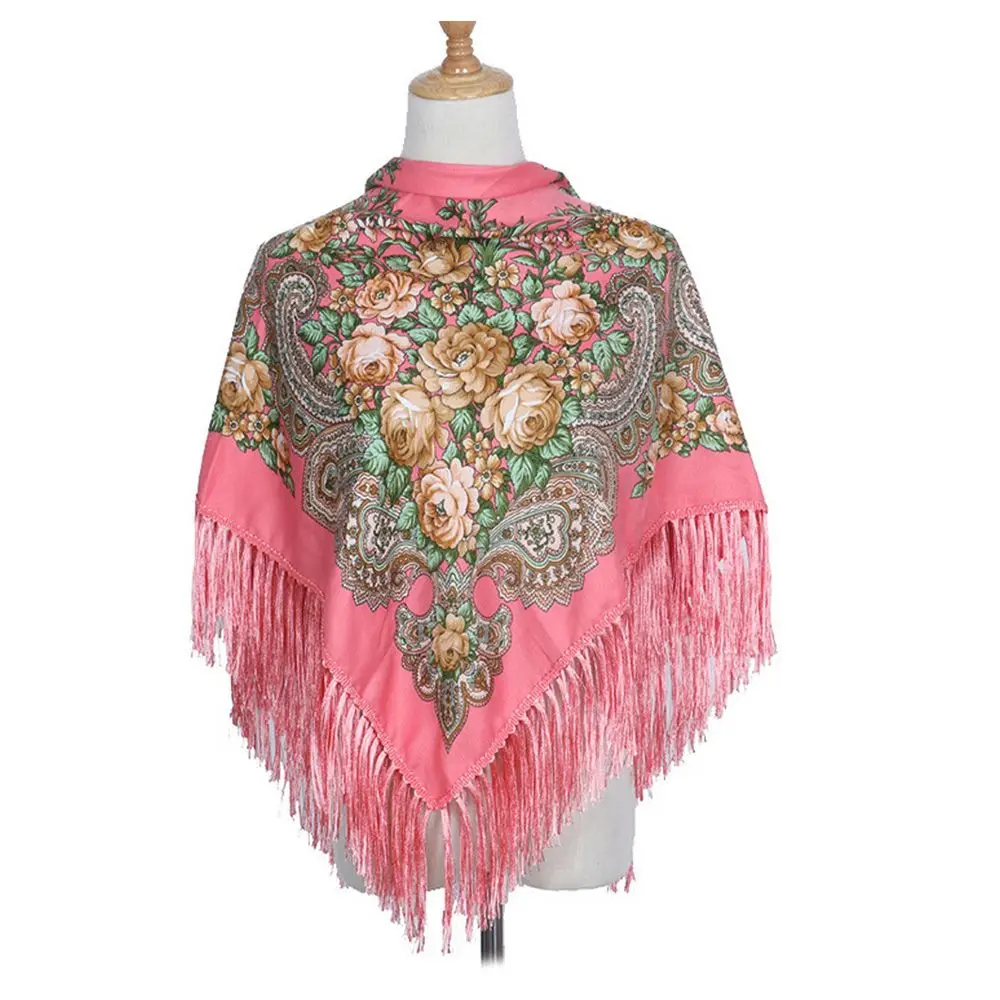 

Vintage Long Floural Russian Style Printing Big Size Wraps Shawl Tassel Scarf Square Scarf