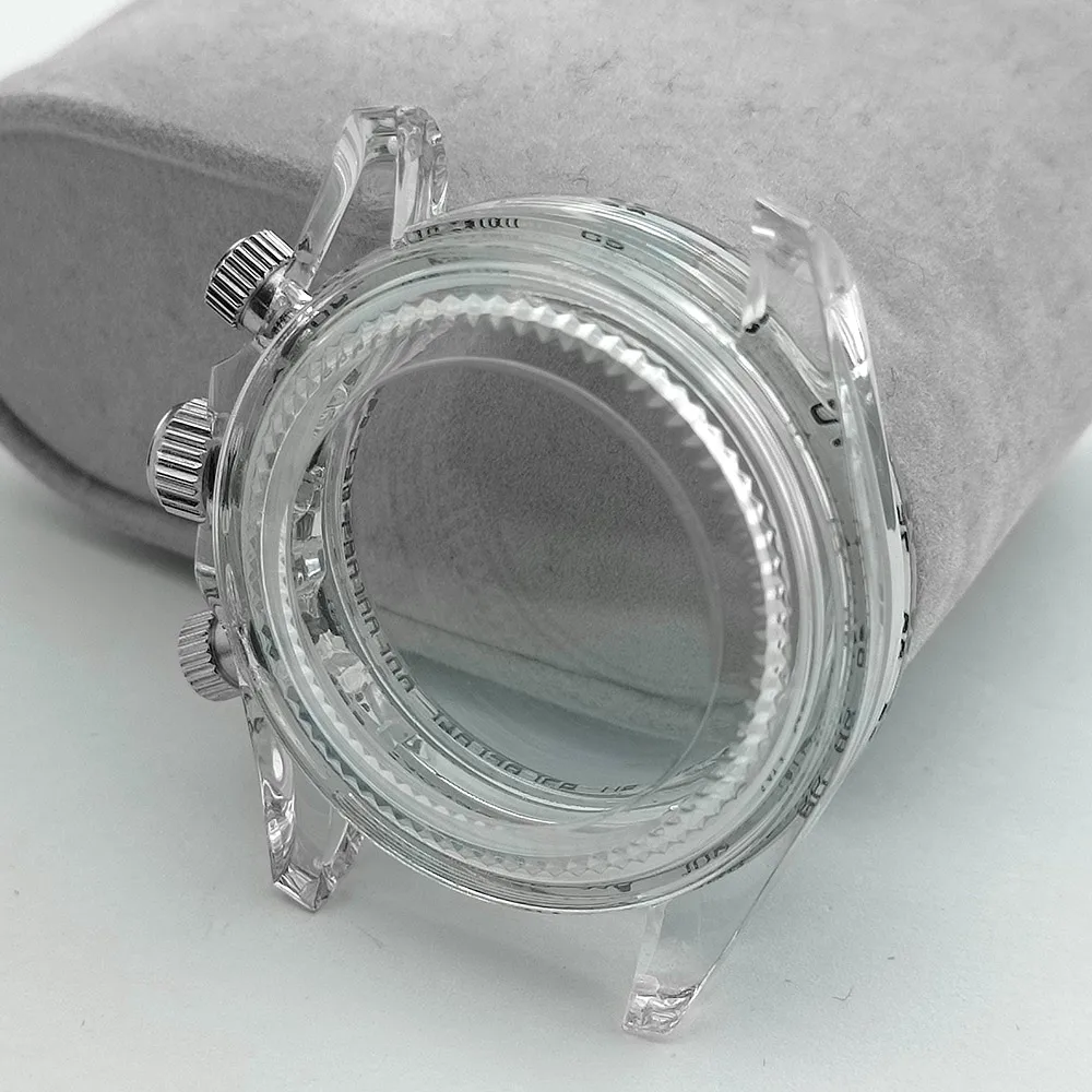39,5 mm Modisches transparentes Acryl-Uhrengehäuse, passend für VK63-Uhrwerk, Uhrenzubehörteile, blau, gelb, weiß, Uhrenbox – Detail 3
