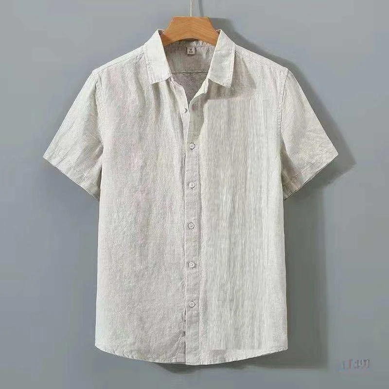 Men's Pure Color Cotton Linen Shirt Short Sleeve Lightweight Breathable Summer Casual Loose Fit Vintage Style Thin Material
