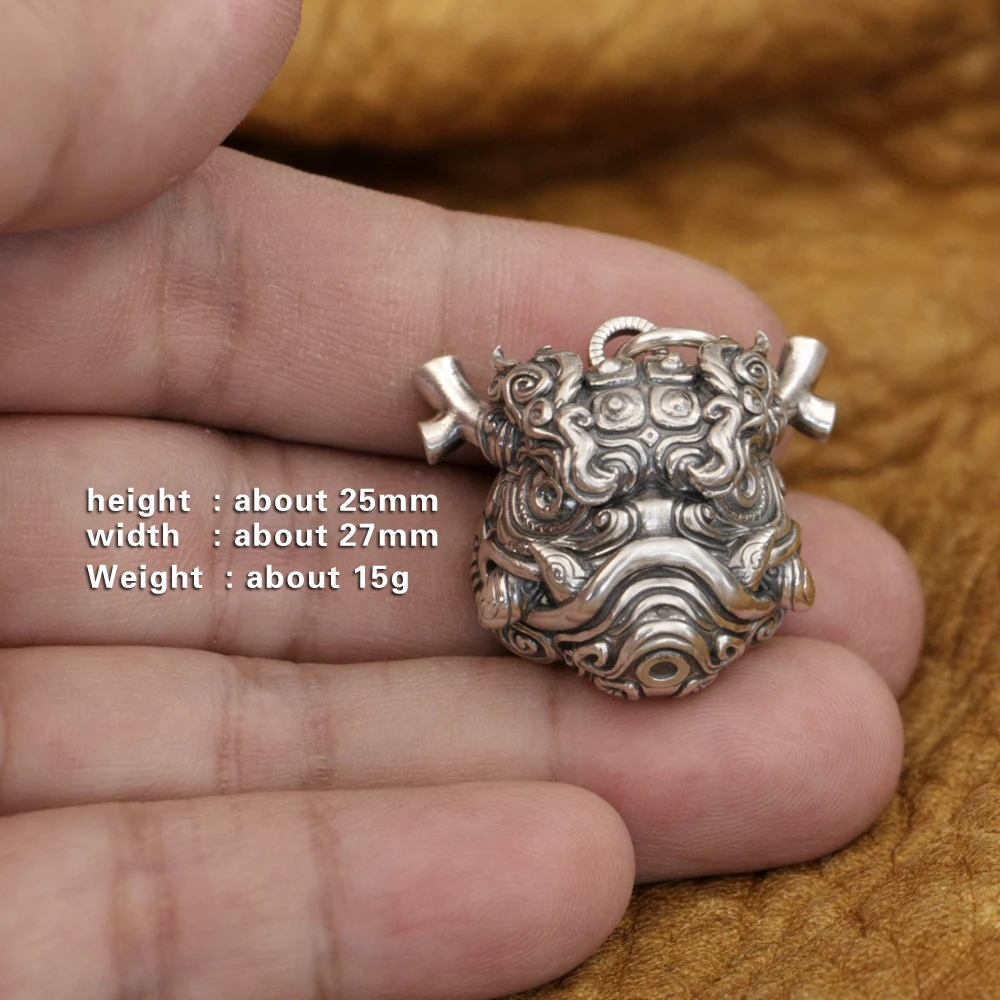 LINSION 925 Sterling Silver Kylin Lion Pendant Details Mens Biker Punk Style TA376