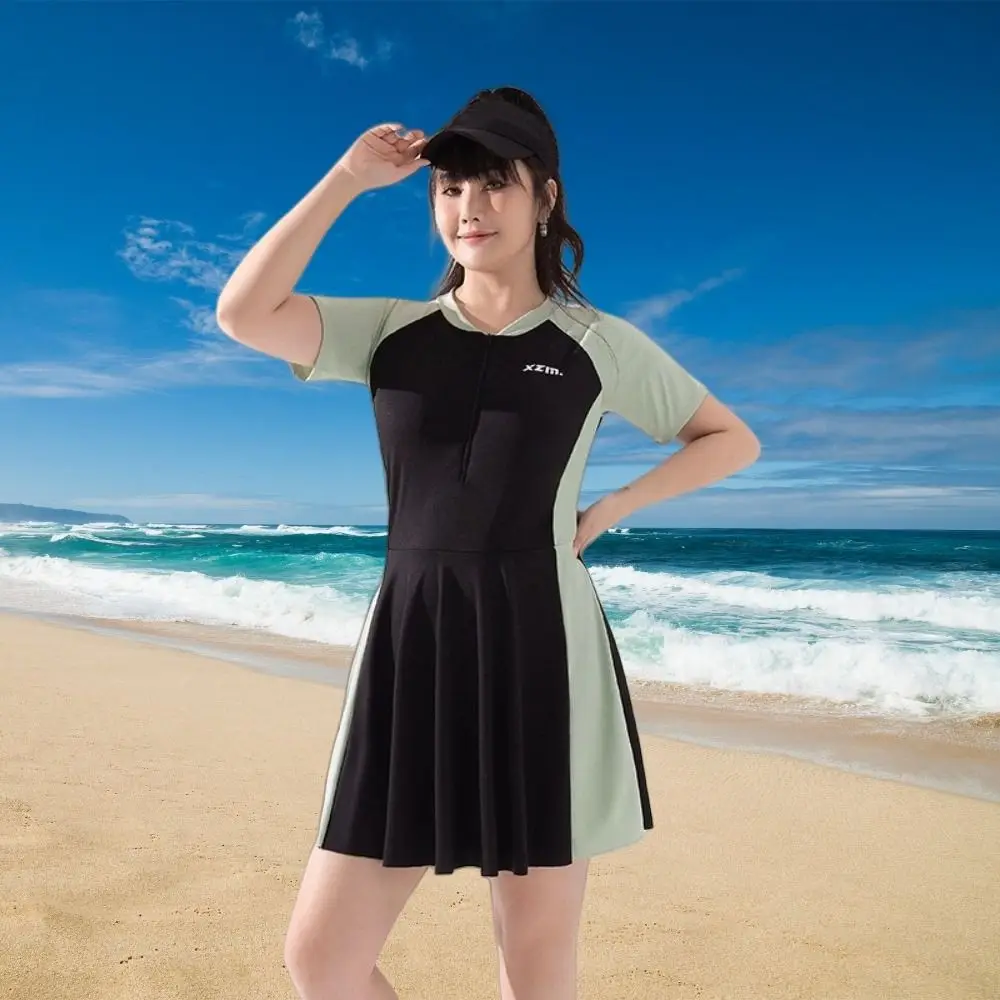 

Пляжная одежда, купальник с короткими рукавами, свободное бикини, защита от солнца, женский купальный костюм, пляжная одежда, одежда из молочного ледяного шелка, купальник, юбка