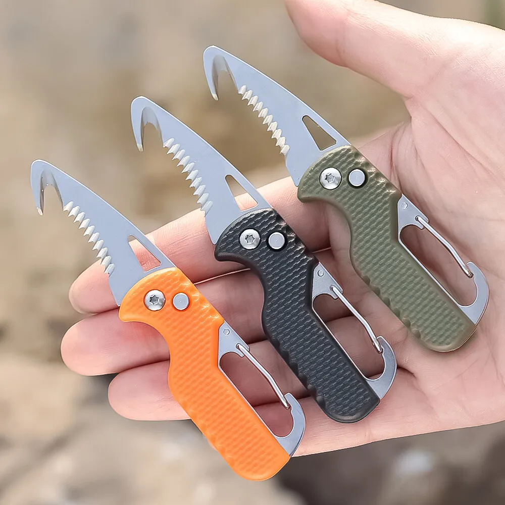 1Pc Multifunctional Keychain Foldable Keychain Serrated Hook Outdoor Camping Portable Survival Toolbox Opener for Hiking Fishing