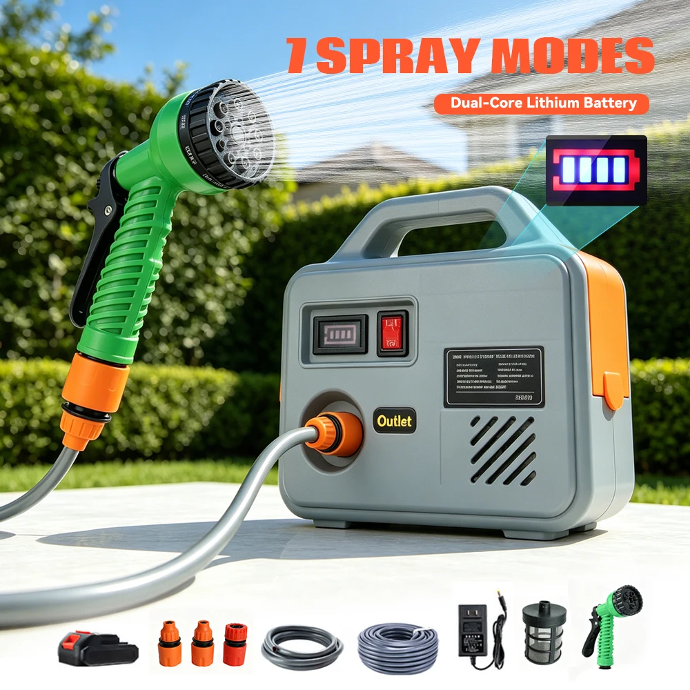 TUNGFULL Portable Water Pump Rechargeable Cordless Lithium Battery Irrigation Pump with Dual Motor for Garden Watering Use