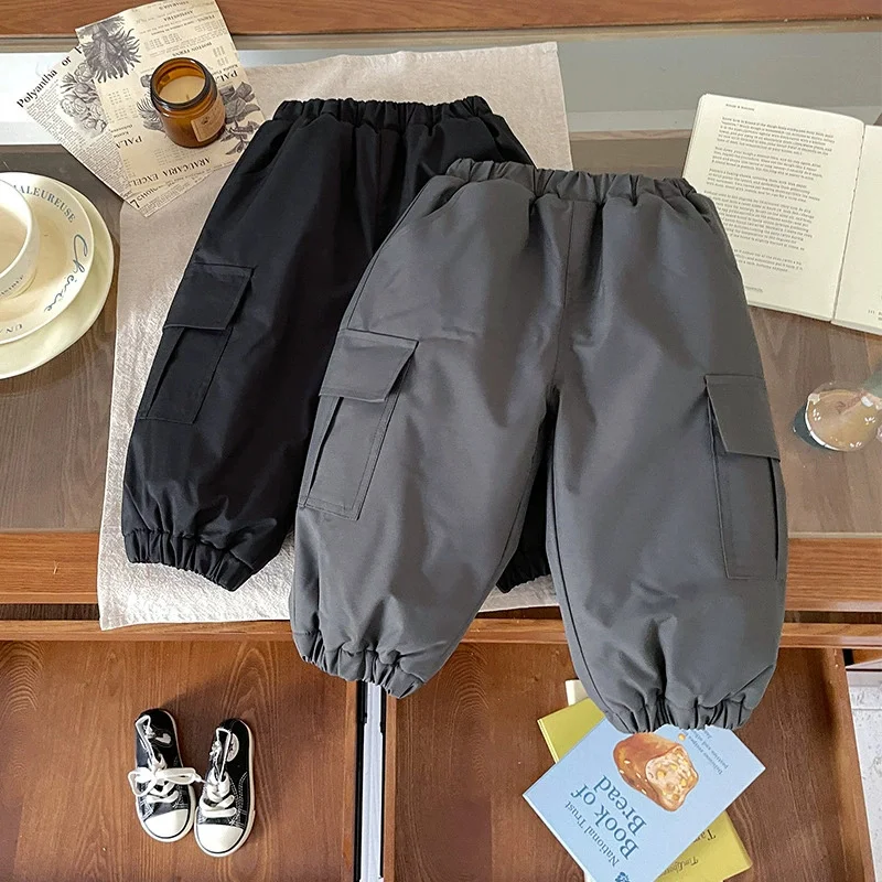 

Утепленные брюки для мальчиков, зимние термохлопковые брюки, новые детские повседневные спортивные штаны, осенние детские модные однотонные брюки