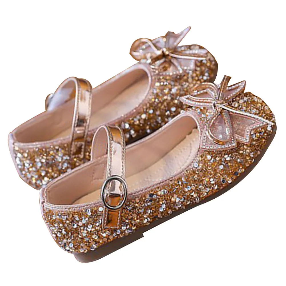 

Princess Shoes Girl Children Kids Crystal Artificial Wedding Toddler Dress Golden 28 Comfort Rubber Flat Sole