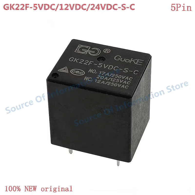 5Pcs GK22F-12VDC-S-C Relay 5V 12V 24VDC 5-Pin 17A DC Solid State Relay Module for Electronic Projects