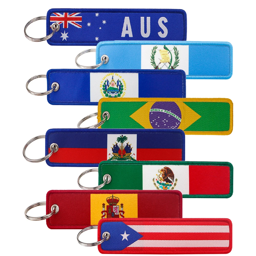 

National Flag Pattern Key Fobs Holder Embroidery Key Tag Keychain for Motorcycles Women Men Key Ring Jet Tag Accessories Gifts