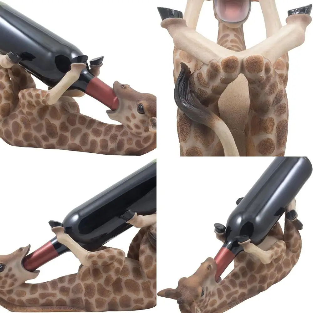 

African Safari-Themed Wine Bottle Holder: Giraffe Statue for Wildlife Decor & Gift
